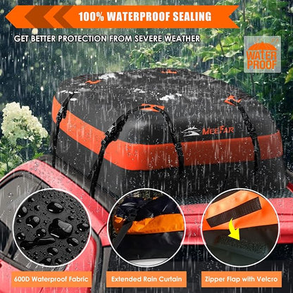 Car Roof Bag Rooftop Cargo Carrier Bag Waterproof 15 Cubic Feet roof Cargo | Soft Shell Luggage rack bag for All Vehicle with/Without Rack,Includes Anti-Slip Mat,8 Reinforced Straps,6 Door Hooks,Lock - Image 7