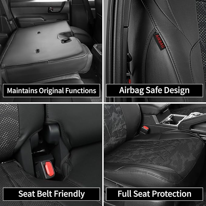 EKR Tacoma Seat Covers Custom Fit for Toyota Tacoma 2016 2017 2018 2019 2020 2021 2022 2023 Double Cab/Crew Cab -Truck Seat Covers for Car Full Set,Faux Leather(Black/Gray Camo A63) - Image 7