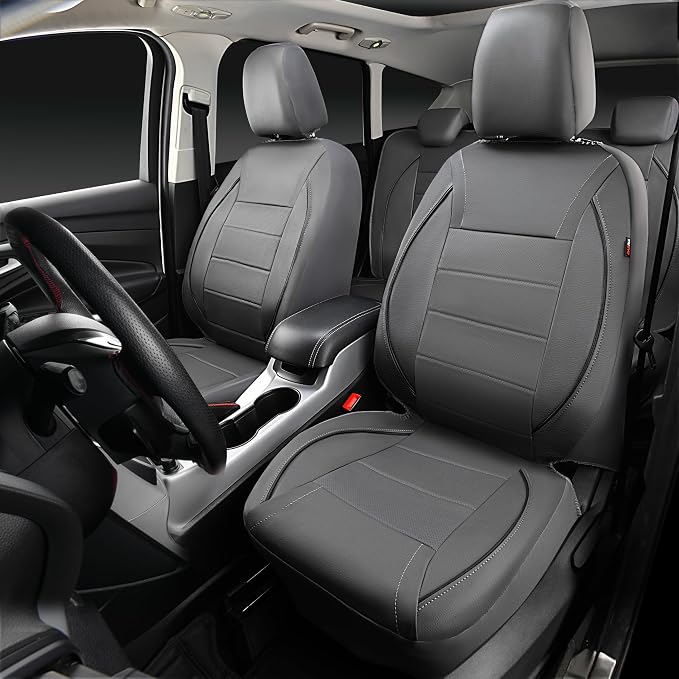 CAR PASS Piping Faux Leather Car Seat Cover Full Set,Grey Breathable Leather Seat Covers for Cars, Airbag Compatible,Universal Fit for SUVs,Van,Sedans,Small Trucks (Full Set, All Gray) - Image 3