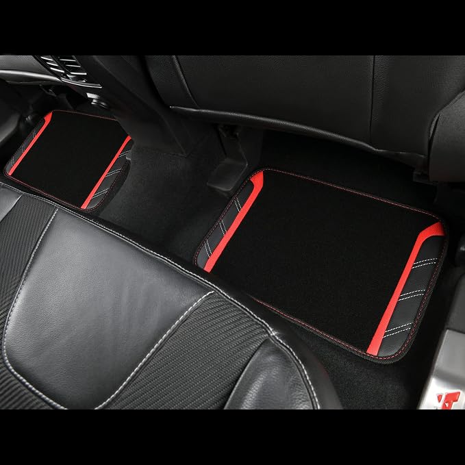 CAR PASS Leather Steering Wheel Cover and Waterproof Car Floor Mats,Microfiber Universal Car Combo Fit for 95% Sedan,SUV,Cars,14.5-15inch Sporty Anti-Slip Safety Comfortable Design(Black＆Red) - Image 7