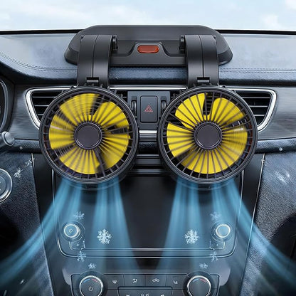 Portable 2-Head Car Cooling Fan, 12V Cigarette Lighter Plug Dashboard Fan for Vehicles Cars Trucks SUV, 360° Adjustable Heads Strong Airflow (No Battery) - Image 3