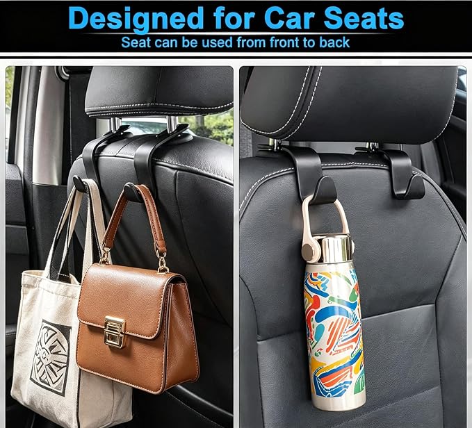 SYSDTTD Headrest Hooks for Car Purse Hook fit Universal Vehicle Car Accessories for Women Purse Holder Black - Image 3