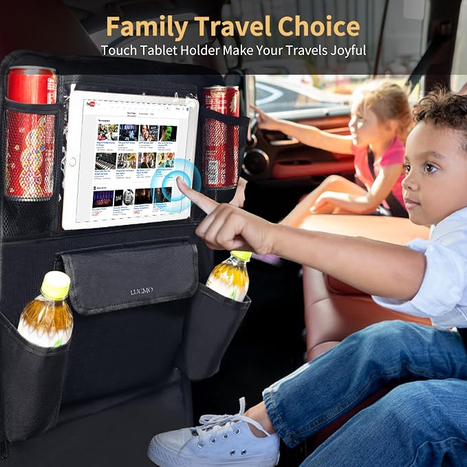 LUCMO Car Backseat Organizer with Touch Screen Tablet Holder, Black | 9 Storage Pockets,Clear Tablet Holder,Protectors Kick Mats,Travel Accessories,Seat Cover,Road Trip Essentials - Image 5
