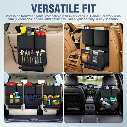 Nilight Car Seat Back Organizer 2PCS Black Oxford Fabric Universal | Multi Compartment Cup Holder Hanging Storage Bag Scratch Resistant Durable Design for Cars Vans SUVs MPVs Pickup Trucks - Image 7