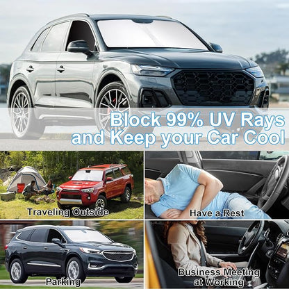 3PCS Car Window Shades Front Windshield Sun Shade Foldable Window Shade Custom Fit for 2019-2024 Audi Q5 Accessories Car Shades for Front Windows Anti-UV Rays Block Heat - Image 6