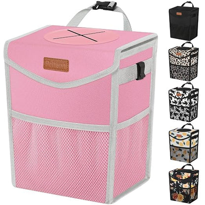 Pritent Car Trash Can with Lid Leakproof Car Garbage Bag Vehicle Trash Bin | Hanging Automotive Garbage Can,Multipurpose Car Accessories for Women Men Interior Car Storage Organizer(2 Gal,Pink) by Pritent