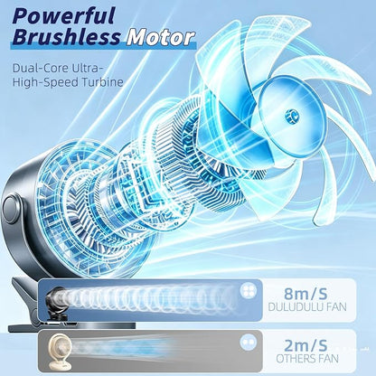 Portable Clip on Fan, Rechargeable USB Desk Fan with Turbo Airflow, 100 Speeds LED Display, 360° Rotation, Small Quiet Battery Powered Fan for Stroller Outdoor Travel Camping Golf Cart, Grey - Image 2