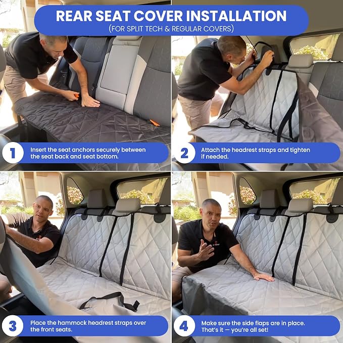 4Knines Heavy-Duty Rear Seat Cover for Dogs - Hammock, Tan XL | K9-Shield waterproof layer, non-slip backing, quick-release clips for easy install and cleanup. Machine washable. - Image 7