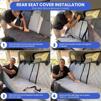 4Knines Heavy-Duty Rear Seat Cover for Dogs - Hammock, Tan XL | K9-Shield waterproof layer, non-slip backing, quick-release clips for easy install and cleanup. Machine washable. - Image 7