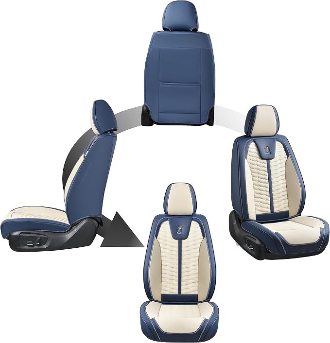 Seat Covers for Cars, Seat Covers Full Set 5 Seats, Waterproof Leather Car Seat Covers, Front and Rear Seat Covers, Universal Seat Protector Accessories for Most Vehicles-Blue&White - Image 6