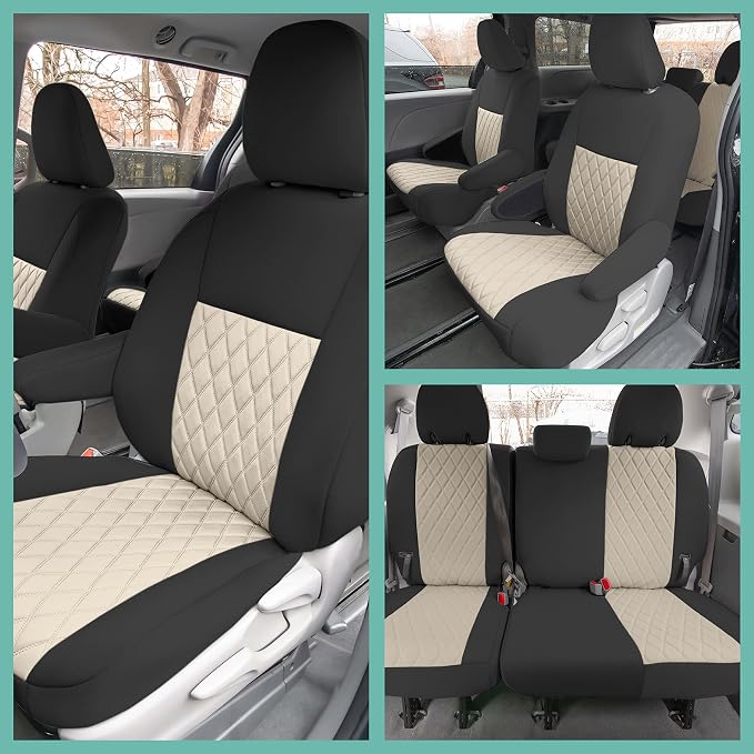 FH Group Custom Fit Car Seat Covers Specifically Made for 2011-2020 Toyota Sienna 7-8 Seater with Ultraflex Neoprene Water Resistant Automotive Seat Covers - Front Set Beige - Image 10