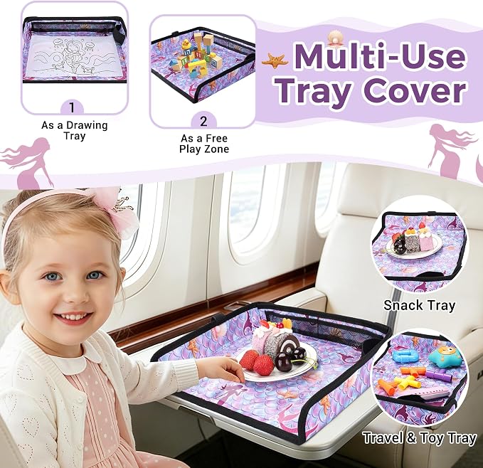 COOLBEBE Airplane Tray Table Cover, Foldable Travel Tray Cover | for Toddlers 1-3, Universal Fit for Airplane, Car Seat, High Chair, Machine Washable, Mermaid - Image 4