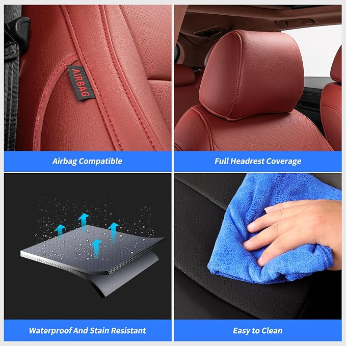 coverdream Custom Seat Covers for 2023-2026 Honda CR-V,Premium Faux Leather Car Seat Cover Set,Full Set Waterproof SUV Seat Protector,Armrest Covers Included (Wine Red) - Image 7