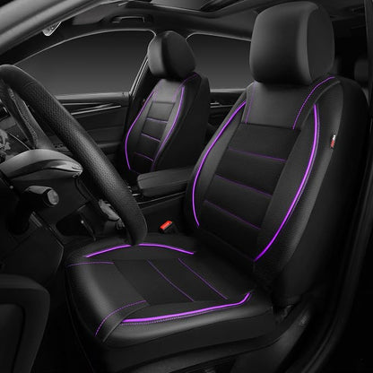 CAR PASS Universal FIT Piping Leather Two Front Seat Covers, Waterproof Faux Leather for SUV Sedan Van Truck, Airbag Compatible,Reserved Opening Holes for Headrest Covers(Black and Purple) - Image 4