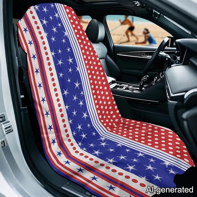 Horeset American Flag Car Seat Towel Cover Quick-Dry Star Stripes Front Car Seat Cover After Gym Sweat Automotive Seat Protector Towel Easy Fit Front Seat Cover - Image 2