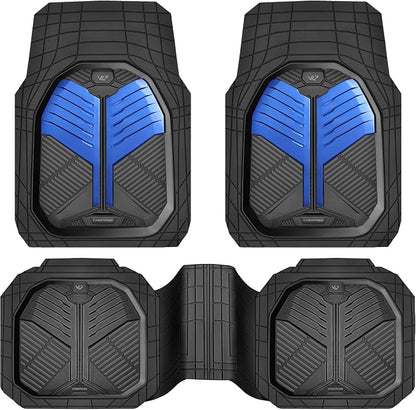 CAR PASS Heavy Duty Rubber Car Mats, Deep-Dish Car Floor Mats All Weather, Universal Two-Tone Trim-to-Fit for SUVs Trucks Sedans, Waterproof Anti-Slip, 3 Pieces V12 Black and Metallic Blue by CARPASS