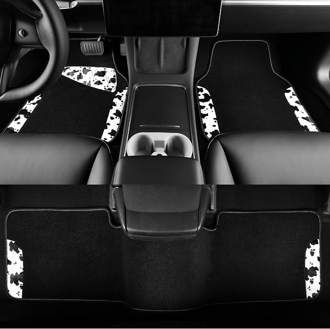 CAR PASS Waterproof Universal 3Pcs Car Floor Mats, Cow Print Car Mats Fit for SUV,Vans,sedans, Trucks,Set of Vehicles Car Carpet with Driver Heel Pad and Nibs Backing, Cute Women Girly (Black White) - Image 3