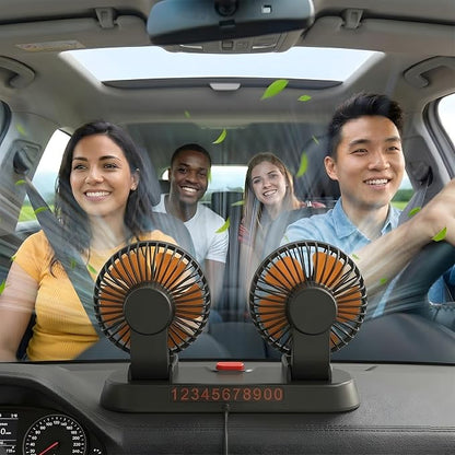 Portable 2-Head Car Cooling Fan, 12V Cigarette Lighter Plug Dashboard Fan for Vehicles Cars Trucks SUV, 360° Adjustable Heads Strong Airflow (No Battery) - Image 2