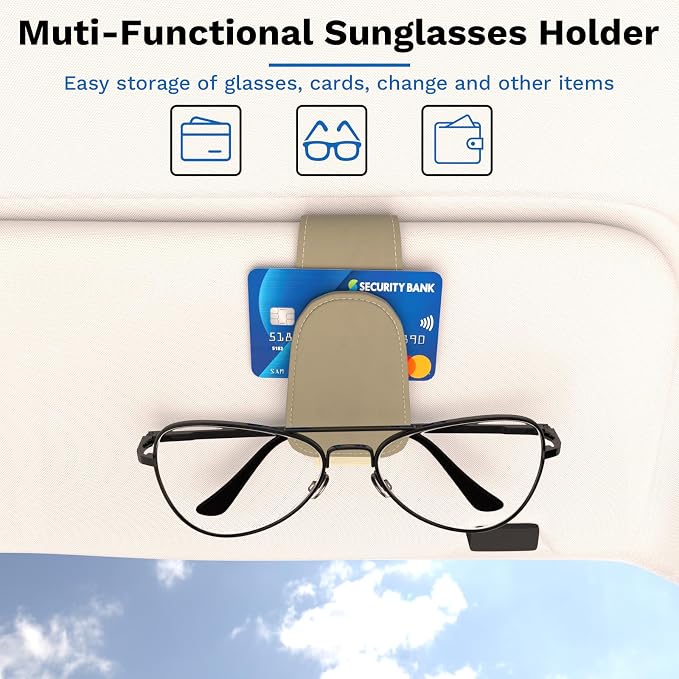 BFXM Car Sunglass Holder, Magnetic Leather Sunglass Holder | Eyeglass Hanger Clip for Car Sun Visor, Car Sun Visor Ticket and Card Clip - Image 5