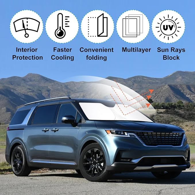 Windshield Sun Shade for 2022-2026 Kia Carnival Accessories | Full covered for windshield, Foldable & Durable, Block UV Rays, Reduce Heat, Easy to install, Keep Car Cooler - Image 2