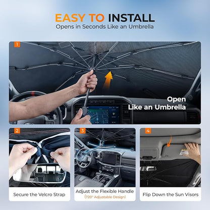 [2026 Upgraed] DooGooCoo Windshield Sun Shade Umbrella for Toyota Tacoma [100% Sunlight Blocked, Ice Crystal Cool] Sunshade for Car Windshield for Tacoma Sun Shade 2016-2026, Custom Fit for Tacoma. - Image 8