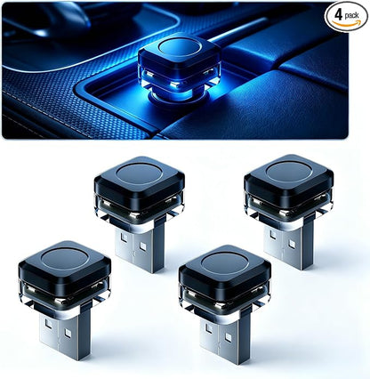 4 PCS Car Interior USB LED Lights, Square Ambient Mood Decorative Lamp, Portable Mini Soft Glow Night Light, Universal Plug and Play Lighting Accessory for Car & Home & Camping (Blue) by Unknown