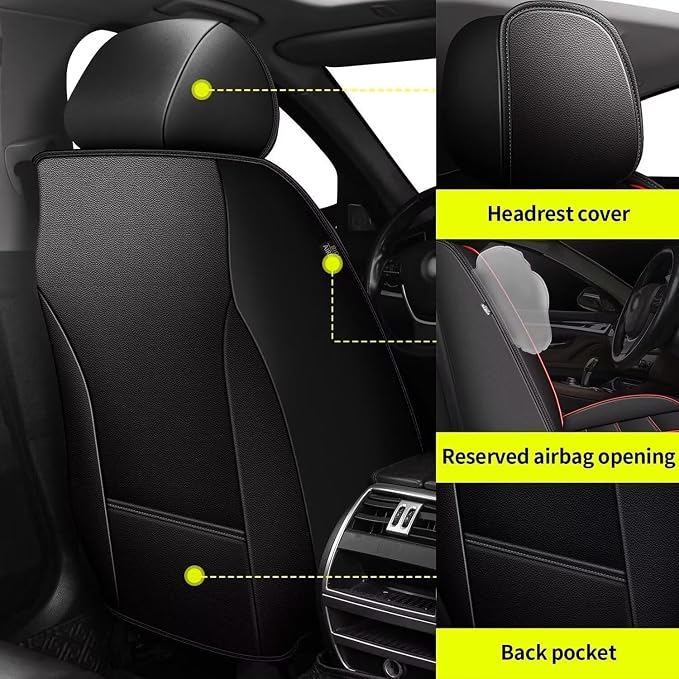 IKABEVEM Car Seat Covers Full Set Fit for Infiniti M37 2007-2013: 5 Seats Auto Interior Accessories, Faux Leather Waterproof Seat Cushions Vehical Cover (Black&Redline) - Image 3