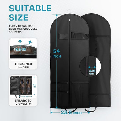 Lazebox 54" Travel Garment Bag with Accessories Zipper Pocket, Heavy Duty Suit Bag for Suits, Tuxedos, Dresses, Coats, Black, 1 pack - Image 3