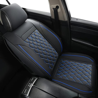 Car Seat Covers Front Pair,Universal Fit for Most Cars,SUV,Sedans and Pick-up Trucks,Automotive Faux Leather Vehicle Cushion Covers(Front Pair,Black/Blue) - Image 5