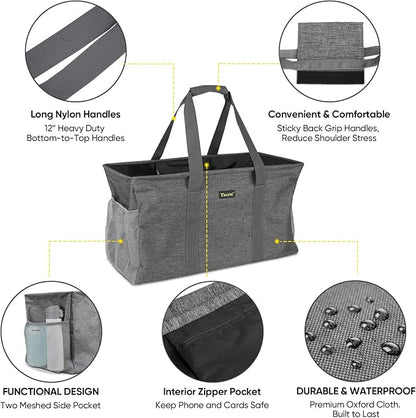 BALEINE Extra Large Utility Tote Bag with Wire Frame for Storage (Gray, 22''x12''x10'') - Image 5