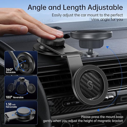 SYNCWIRE MagSafe Car Mount for Dashboard,Foldable Aluminum Arm,Black | Premium Magnetic Phone Holder for Tesla&Cars,Strong Magnet,Aluminum Alloy,Ultra Stable for iPhone 17 16 15-12 Pro Max&More - Image 5