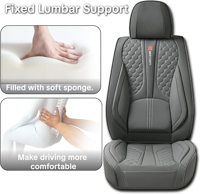 Full Set of Dark Gray Genuine Leather Seat Covers, Universal Fit | Four-Layer Anti-Slip Design with Lumbar Support - Image 3