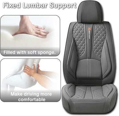 Full Set of Dark Gray Genuine Leather Seat Covers, Universal Fit | Four-Layer Anti-Slip Design with Lumbar Support - Image 3