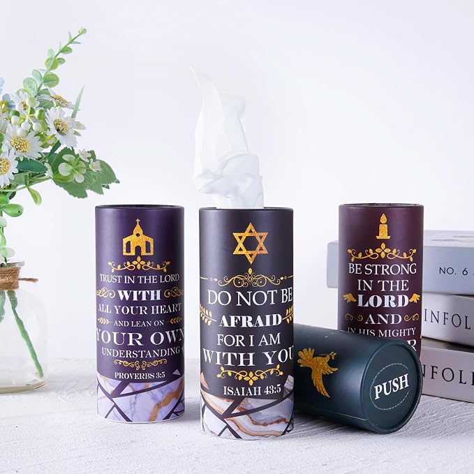 Car Tissues Holder with Facial Tissue, 4 Pack Bible Verse Inspirational Tissue Cylinder for Car Cup Holder, 2 Ply 50 Count Travel Tissues for Console - Image 7