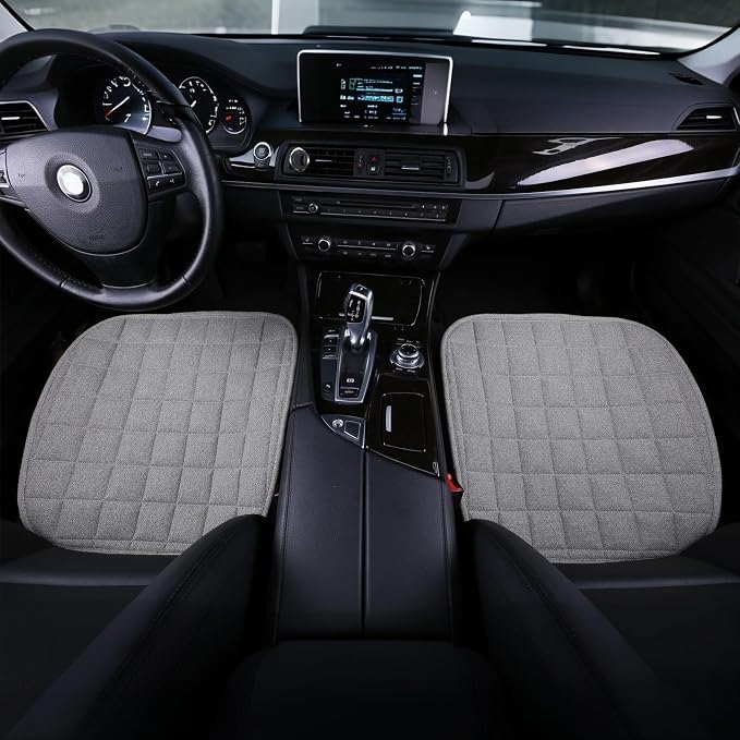Car Seat Cover,Linen Car Seat Cover Bottom Only 2PCS Gray | For Trucks,SUV,Cooling Universal Car Seat Pad,Seat Cushion Ventilated Front Seat Gray - Image 2