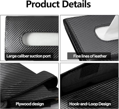 wuyaoyao Car Tissue Holder, Leather Sun Visor Napkin Case, Carbon Fiber | Hook-and-Loop Design, Car Tissue Dispenser, Clip-on Mask Holder for Sunvisor, Easy to Use, Fits SUVs, Sedans, Trucks - Image 5