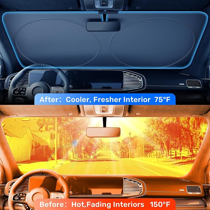 2026 Upgraded Zanch Windshield Sun Shade for Truck, SUV, Sedan, 64''x32'' | UV Protection & Heat Reduction, Light-Blocking, Heavy-Duty, Easy to Store&Setup, Keep Interiors Cool, Sun Shield for Parking - Image 2