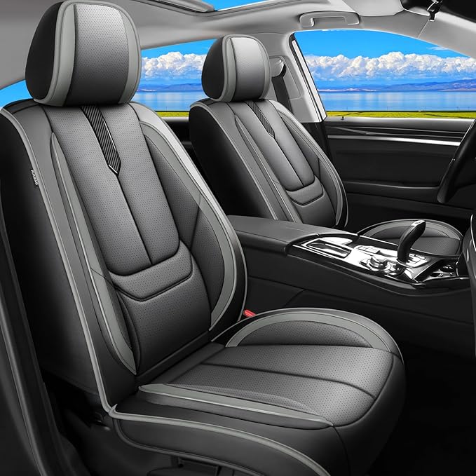 Fit Sentra Car Seat Covers for Nissan Sentra 2008-2024 2025 2026-Upgraded Premium Waterproof & Breathable Leather,Airbag Compatible,All-Weather Seat Cushion Protector,2 Front/Black-Grey by Unknown