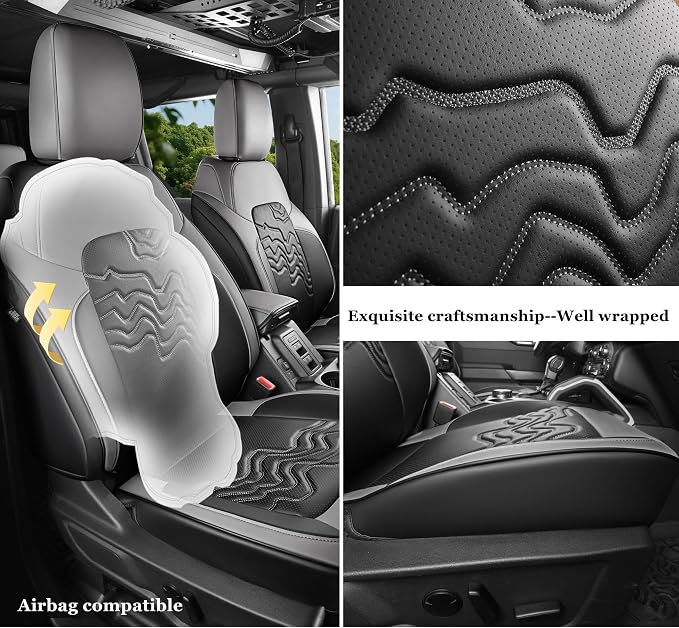 Ford Auto Seat Cushion Custom for Ford Bronco Seat Cover 4Door 2026-2021 | Black and Grey Bronco Interior Accessories Leather SUV Seat Cover Full Set (Bronco 4Door-Black+Grey) - Image 3