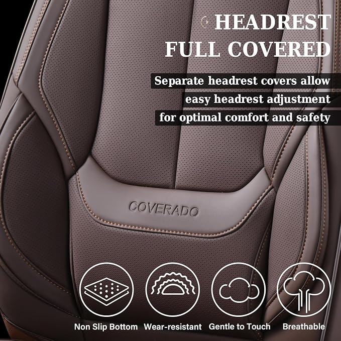 Coverado Car Seat Covers, Seat Covers for Cars, Waterproof Leather Auto Seat Protectors, Leather Car Seat Cushion, Car Interiors Accessories Universal Fit for Most Cars - Image 7