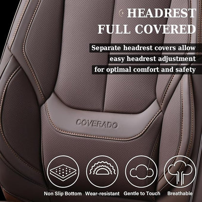 Coverado Car Seat Covers, Seat Covers for Cars, Waterproof Leather Auto Seat Protectors, Leather Car Seat Cushion, Car Interiors Accessories Universal Fit for Most Cars - Image 4