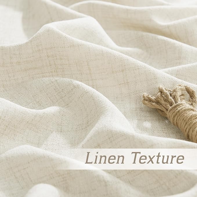 RYB HOME Living Room and Dining Room Curtains 120 inches Long | Light Filtering, Weave Textured, Rod Pocket, Cream Colored, W52 x L120, 2 Panels Set - Image 4