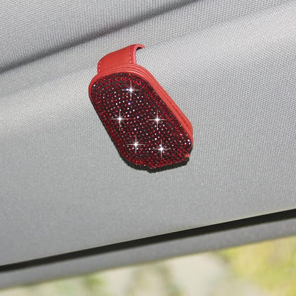 ACODABLEM Bling Car Glass Holder Sun Visor, Bling Crystal Rhinestone Sunglasses Magnetic Holder Mount Universal Eyeglasses Hanger Clip, Ticket Card Clip for Car, Car Sun Visor Accessories (Red) by ACODABLEM