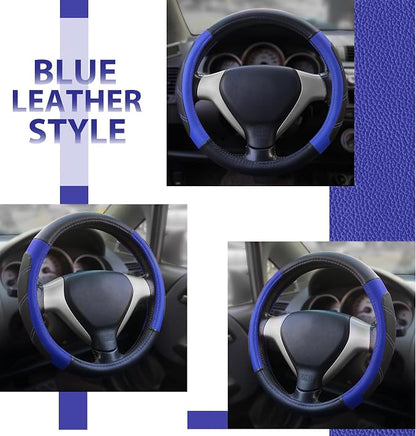 Elantrip Steering Wheel Cover Leather 15 1/2-16 inch Universal Padded Soft Grip Breathable for Car Truck SUV Jeep Anti Slip Blue and Black - Image 2