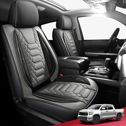 FREESOO for Toyota Tundra Seat Covers 2007-2021 Crewmax Cab 2 Front Set | 2pcs, Custom Fit, Airbag Compatible, Premium Waterproof Leather, for Truck Toyota Tundra Accessories, BlackGrey - Image 5