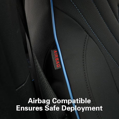 EKR F150 Seat Covers Custom Fit for (4 Door,SuperCrew) Ford F-150 STX 2024-2026 & F150 XL/XLT/Tremor 2021-2026& (Lightning) F-150 Pro/XLT/Flash 2022-2024 -Faux Leather(Black with Blue Trim) - Image 5