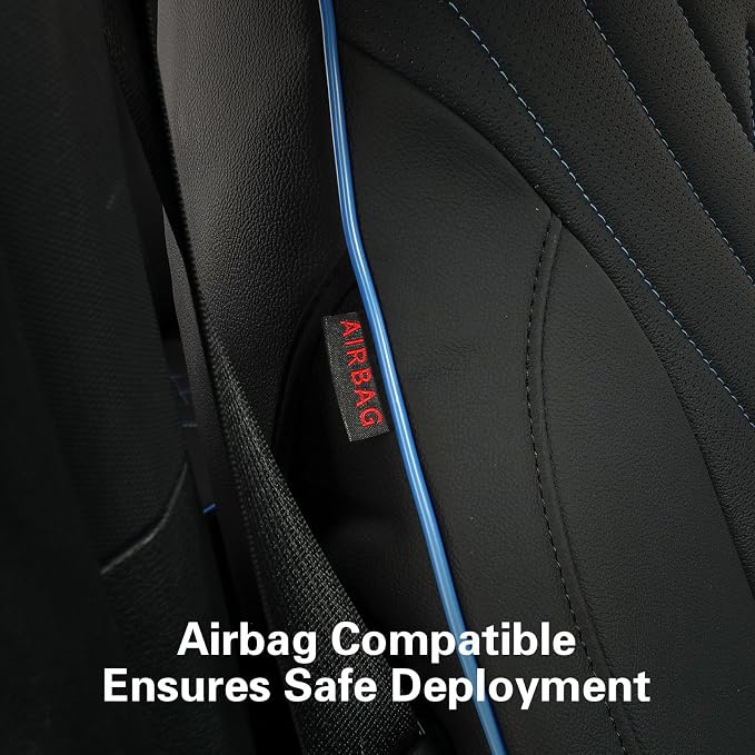 EKR F150 Seat Covers Custom Fit for (4 Door,SuperCrew) Ford F-150 Lariat 2021 2022 2023 2024 2025 2026 & F-150 (Lightning) Lariat 2022-2025 -Faux Leather(Black with Blue Trim) - Image 5