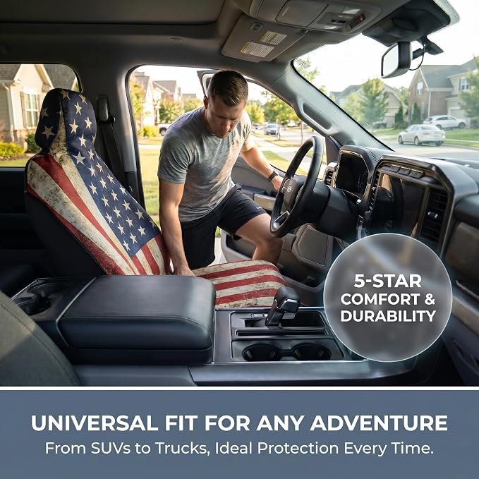 Waterproof Stain Resistant Towel Car Seat Covers | Universal Non-Slip for Gym Workout, Swimming, Beach and Workout Outdoor , Machine Washable(American Flag, 1 Pack) - Image 3