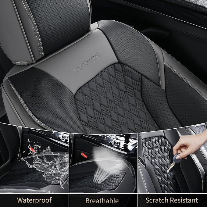 Seat Covers, Car Seat Covers Full Set, Luxury Nappa Leather Seat Covers, Breathable and Waterproof Car Seat Protector 5 Seat, Automotive Seat Covers Universal Fit for Most Cars-Gray&Black - Image 8