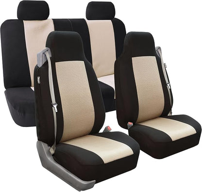 FH Group All Purpose Flat Cloth Car Seat Covers - Universal Fit, Full Set Seat Covers, Washable, Fit Most Car, Truck, SUV, Van - Black by FHGroup